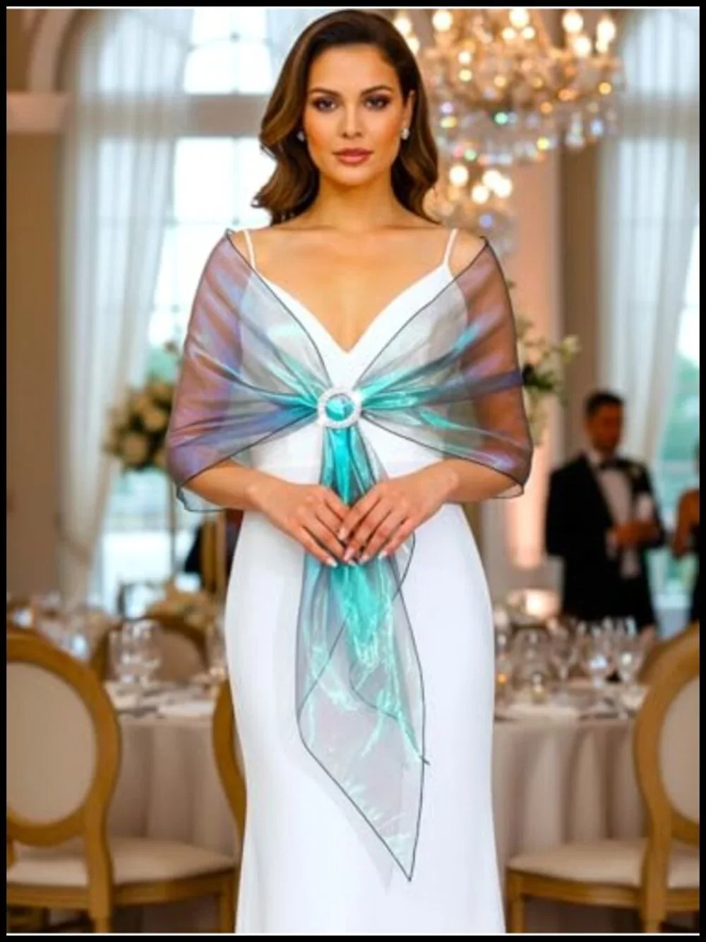 Evening Wraps & Shawls with Rhinestone Brooch for Wedding